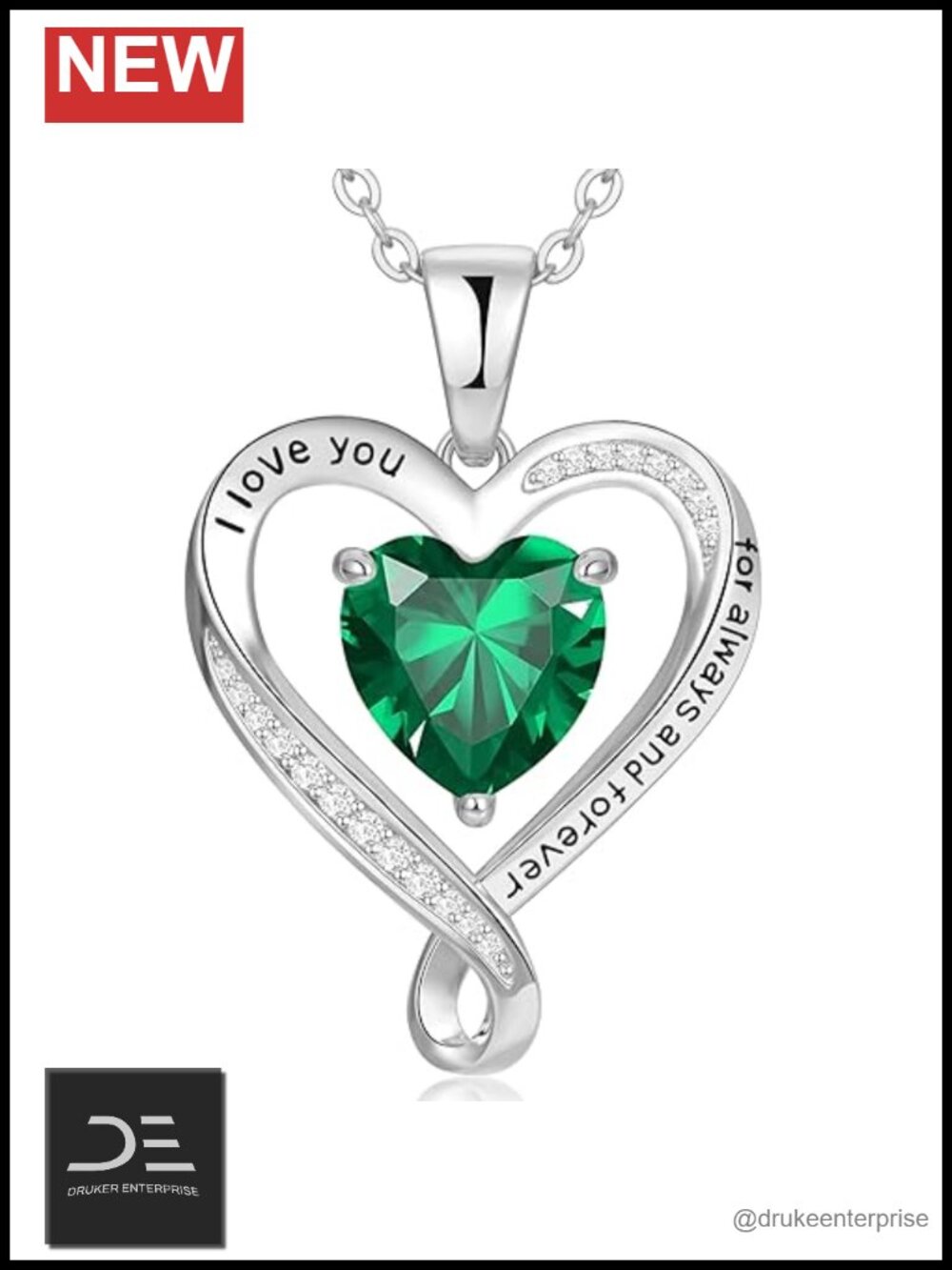 925 Sterling Silver Infinity Heart Birthstone Pendant Necklace with Cubic